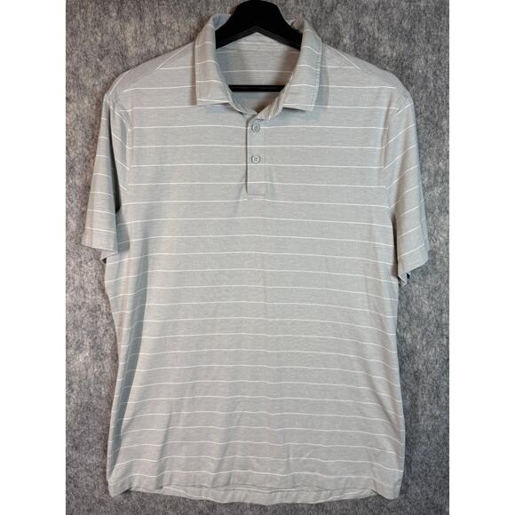 Lululemon Mens Gray White Stripe Performance Polo Stretch Lightweight - Medium - Picture 1 of 6